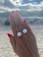 South Sea White Pearl Diamond 18 Karat Yellow Gold Hinge Line Drop Hoop Earrings