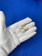 South Sea White Round Pearl Diamond 18K Yellow Gold Hinge Pave Huggie Earrings
