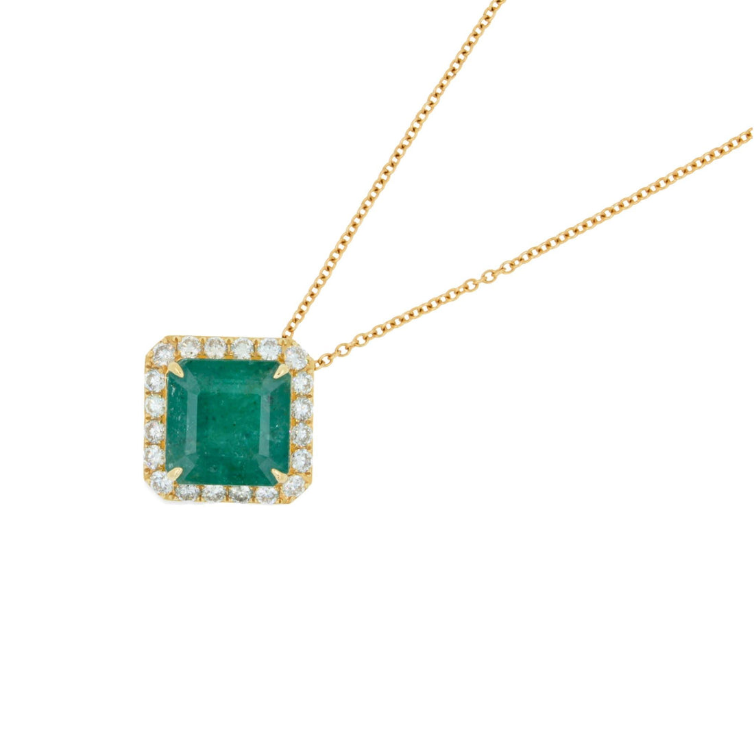 Square Emerald Cut Fancy Vivid Green Emerald Diamond Halo 18 Karat Yellow Gold A