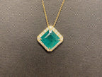 Square Emerald Cut Fancy Vivid Green Emerald Diamond Halo 18 Karat Yellow Gold A