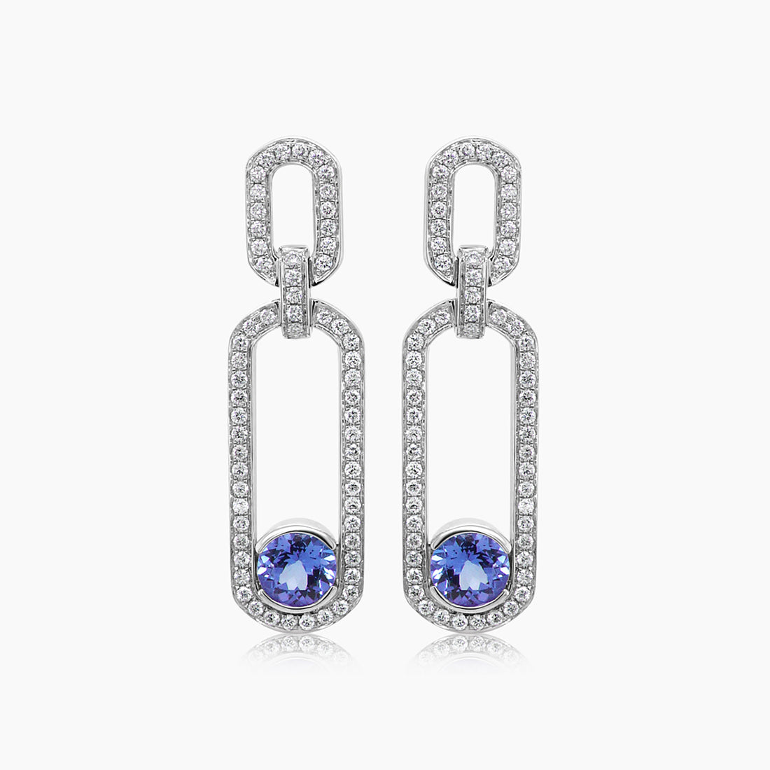 Tanzanite & White Diamond 18K White Gold Drop Style Earrings