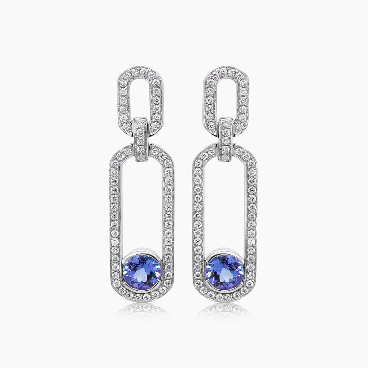 Tanzanite & White Diamond 18K White Gold Drop Style Earrings