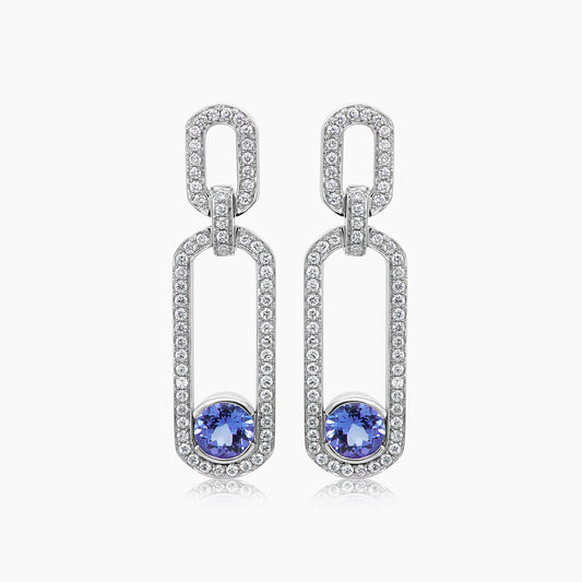 Tanzanite & White Diamond 18K White Gold Drop Style Earrings