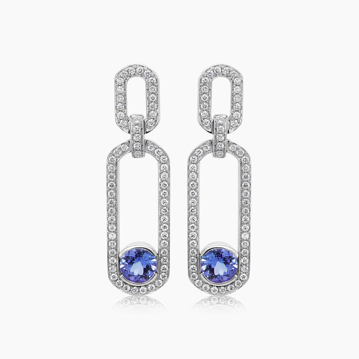 tanzanite & white diamond 18k white gold drop style earrings
