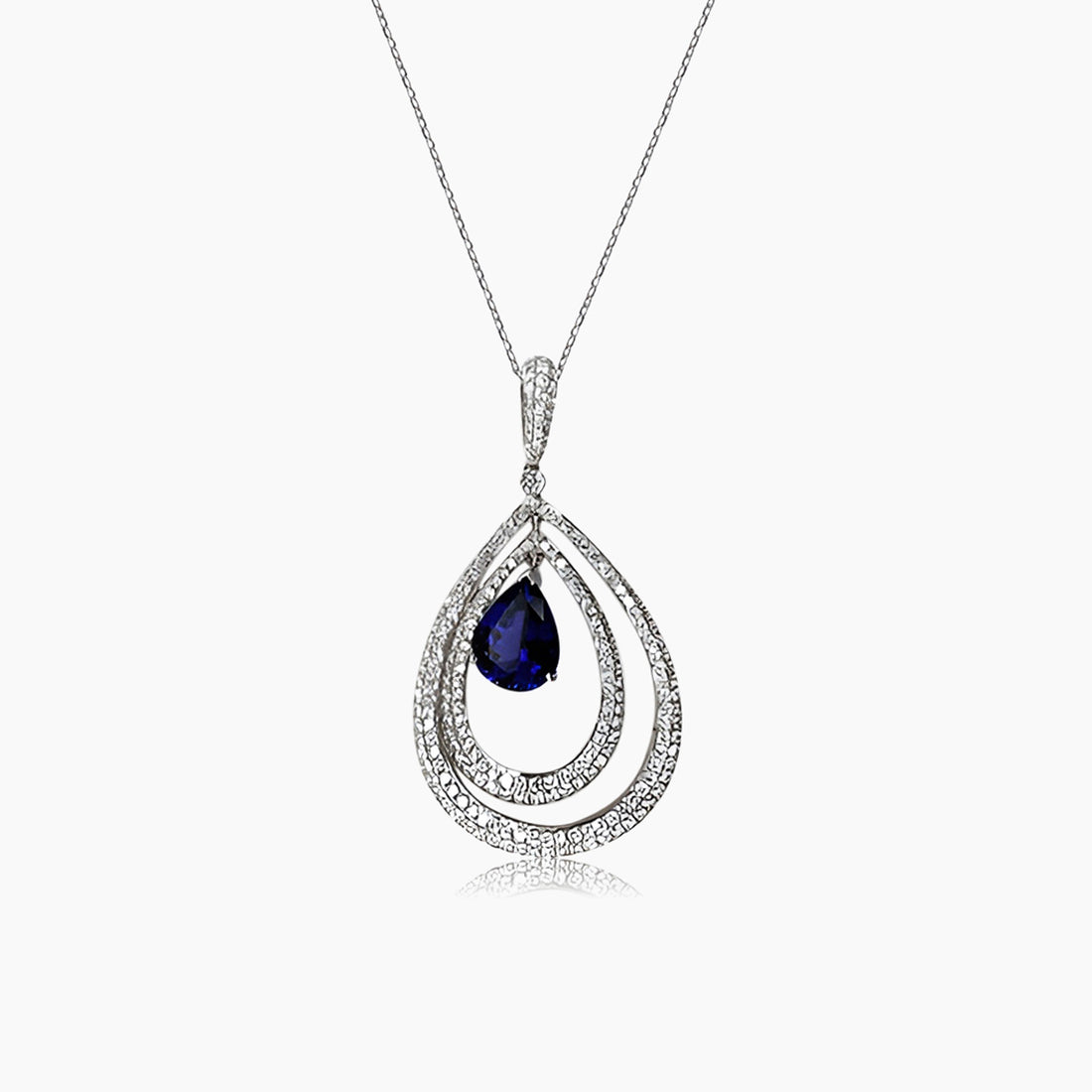 Blue Tanzanite & White Diamond 18K White Gold Pendant Necklace