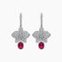 Red Pink Tourmaline & White Diamond Floral Petals Pave 18K White Gold Earrings