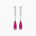 Elongated Pear Shape Pink Tourmaline & White Diamond 18K White Gold Earrings