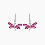 Butterfly Diamond Pave & Pink Tourmaline 18K Rose & White Gold Animal Earrings