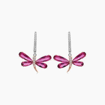 Butterfly Diamond Pave & Pink Tourmaline 18K Rose & White Gold Animal Earrings
