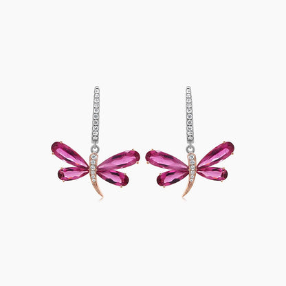 Butterfly Diamond Pave & Pink Tourmaline 18K Rose & White Gold Animal Earrings