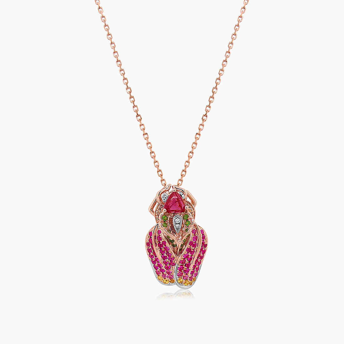 Bug Pink Tourmaline Diamond Sapphire & Garnet 18K Rose Gold Pendant Necklace