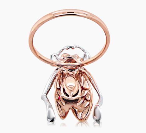 multicolor gemstone & tourmaline diamond pave fly bug 18k rose gold animal ring