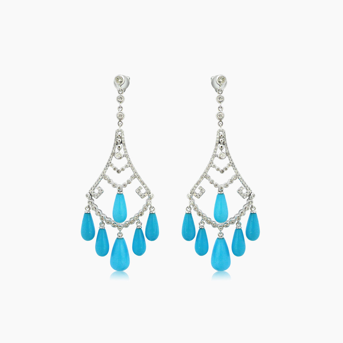 Blue Turquoise Fancy Diamond & White Diamond 18K White Gold Chandelier Earrings