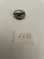Purple Amethyst Blue Sapphire Green Tsavorite Diamonds 14K Gold Statement Ring
