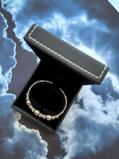 Tahitian Black Dark Grey Pearl Diamond Pave Set White Gold Bangle Cuff Bracelet
