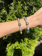Tahitian Black Dark Grey Pearl Diamond Pave Set Yellow Gold Bangle Cuff Bracelet
