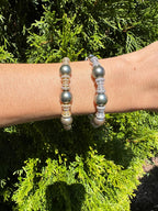 Tahitian Black Dark Grey Pearl Diamond Pave Set Yellow Gold Bangle Cuff Bracelet