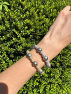Tahitian Black Dark Grey Pearl Diamond Pave Set Yellow Gold Bangle Cuff Bracelet