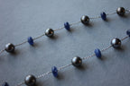 Tahitian Silver Grey Black Pearl Blue Sapphire Bead White Gold Chain Necklace