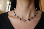 Tahitian Silver Grey Black Pearl Blue Sapphire Bead White Gold Chain Necklace