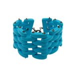 Teal Blue Turquoise Fancy Cabochon Elongated Link Wide Unique Statement Bracelet