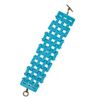 Teal Blue Turquoise Fancy Cabochon Elongated Link Wide Unique Statement Bracelet