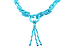 Teal Blue Turquoise Round Fancy Beads Long Tie Unique Tassel Statement Necklace