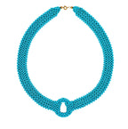 Teal Blue Turquoise Round Fancy Beads Unique Choker 14K Gold Statement Necklace