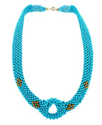 Teal Blue Turquoise Round Fancy Beads Unique Choker 14K Gold Statement Necklace