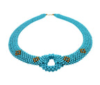 Teal Blue Turquoise Round Fancy Beads Unique Choker 14K Gold Statement Necklace