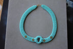 Teal Blue Turquoise Round Fancy Beads Unique Choker 14K Gold Statement Necklace