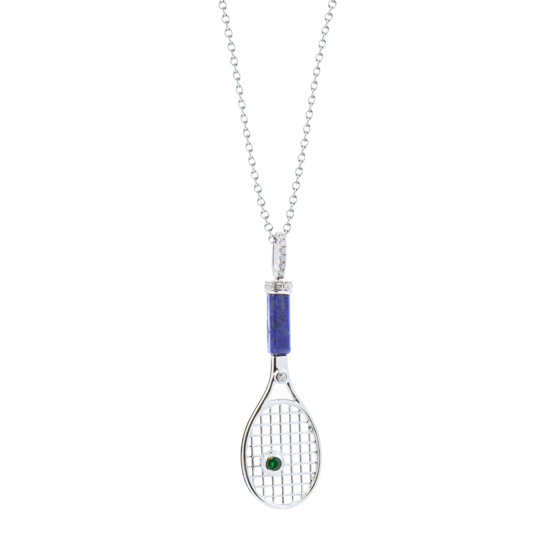 Tennis Racket Blue Lapis Lazuli Handle Green Emerald Tennis Ball Jewelry 18 Kara