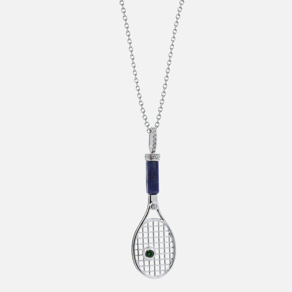 Tennis Racket Blue Lapis Lazuli Handle Green Emerald Tennis Ball Jewelry 18 Kara
