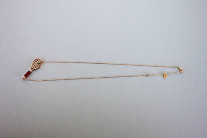 Tennis Racket Red Carnelian Handle Green Emerald Tennis Ball Jewelry 18 Karat Ro