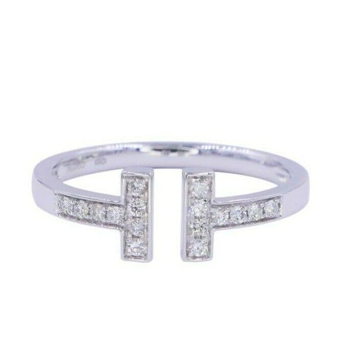 Tiffany Letter T Parallel Diamond Open Cocktail Stack 14 Karat White Gold Ring