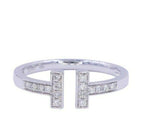 Tiffany Letter T Parallel Diamond Open Cocktail Stack 14 Karat White Gold Ring