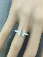 Tiffany Letter T Parallel Diamond Open Cocktail Stack 14 Karat White Gold Ring