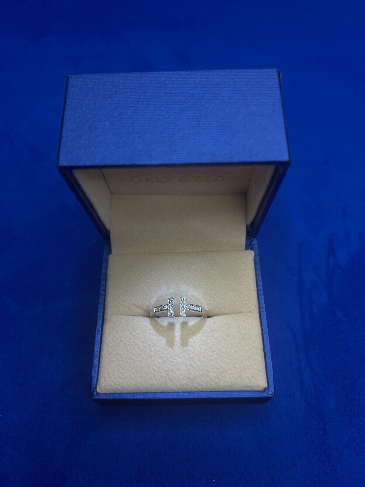 Tiffany Letter T Parallel Diamond Open Cocktail Stack 14 Karat White Gold Ring