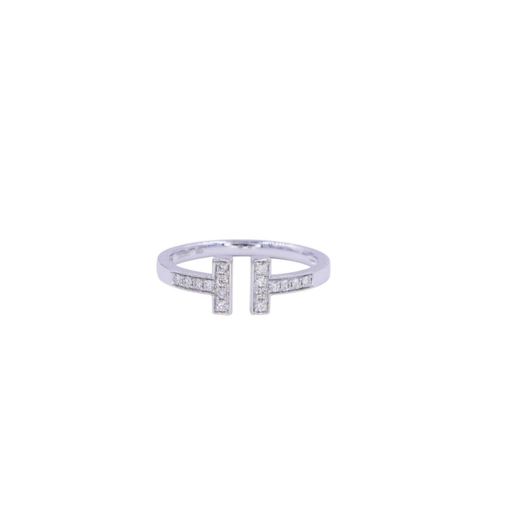 Tiffany Letter T Parallel Diamond Open Cocktail Stack 14 Karat White Gold Ring