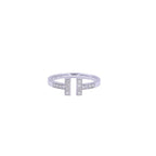 Tiffany Letter T Parallel Diamond Open Cocktail Stack 14 Karat White Gold Ring