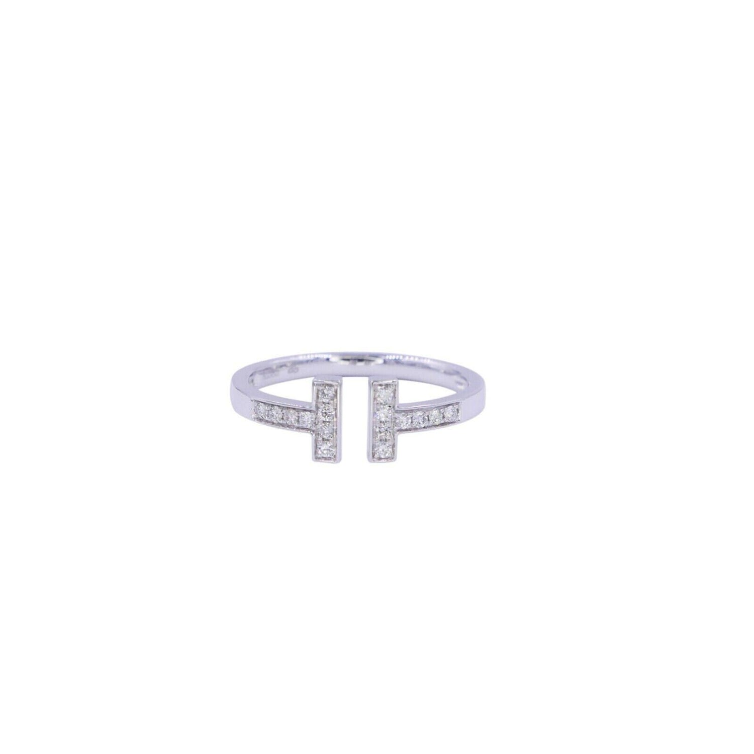 Tiffany Letter T Parallel Diamond Open Cocktail Stack 14 Karat White Gold Ring