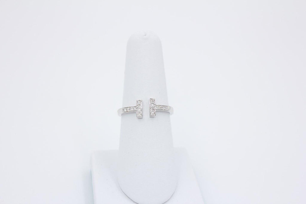Tiffany Letter T Parallel Diamond Open Cocktail Stack 14 Karat White Gold Ring