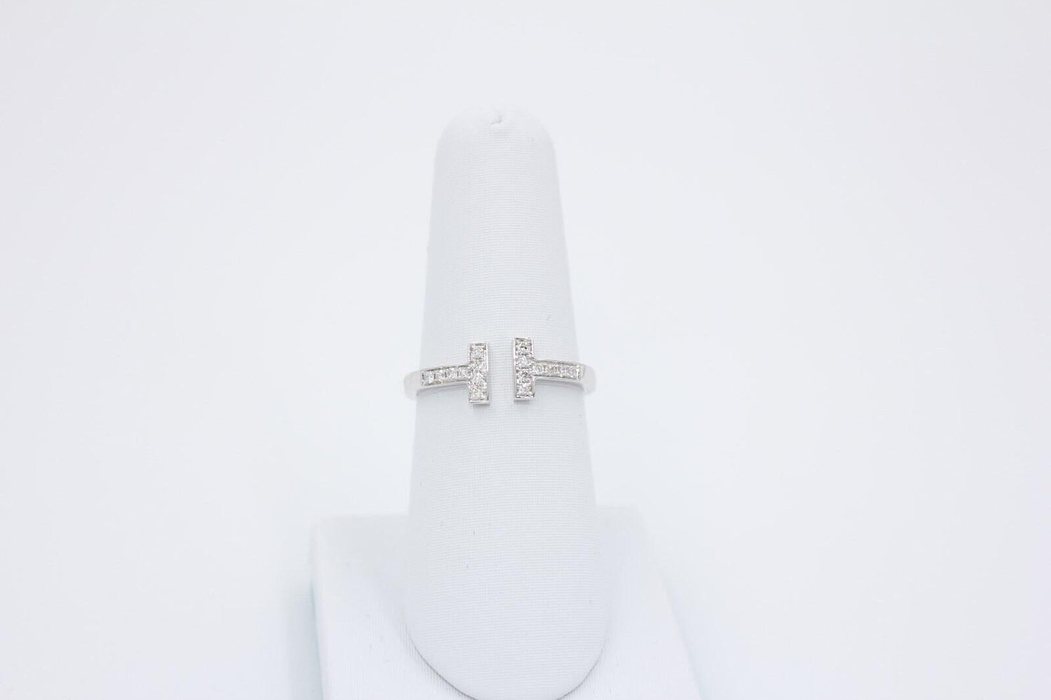 Tiffany Letter T Parallel Diamond Open Cocktail Stack 14 Karat White Gold Ring