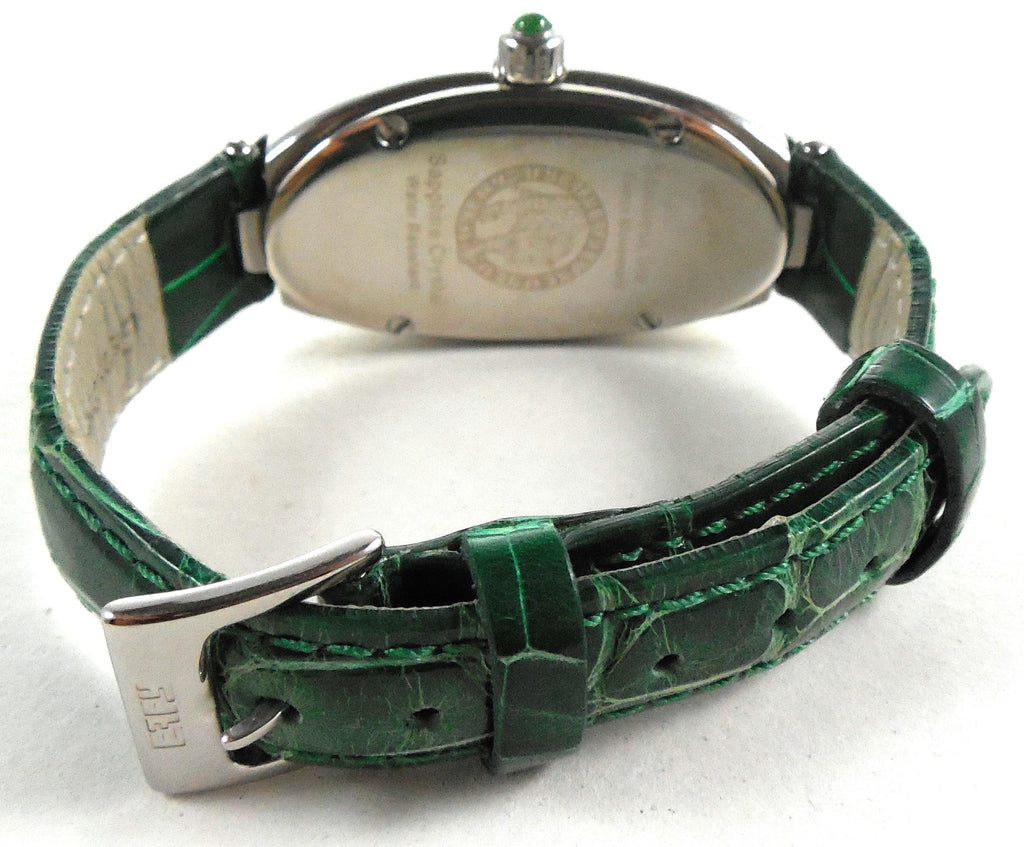 Tsavorite & Diamonds Pave Dial Luxury Swiss Quartz Exotic Leather Band Watch
