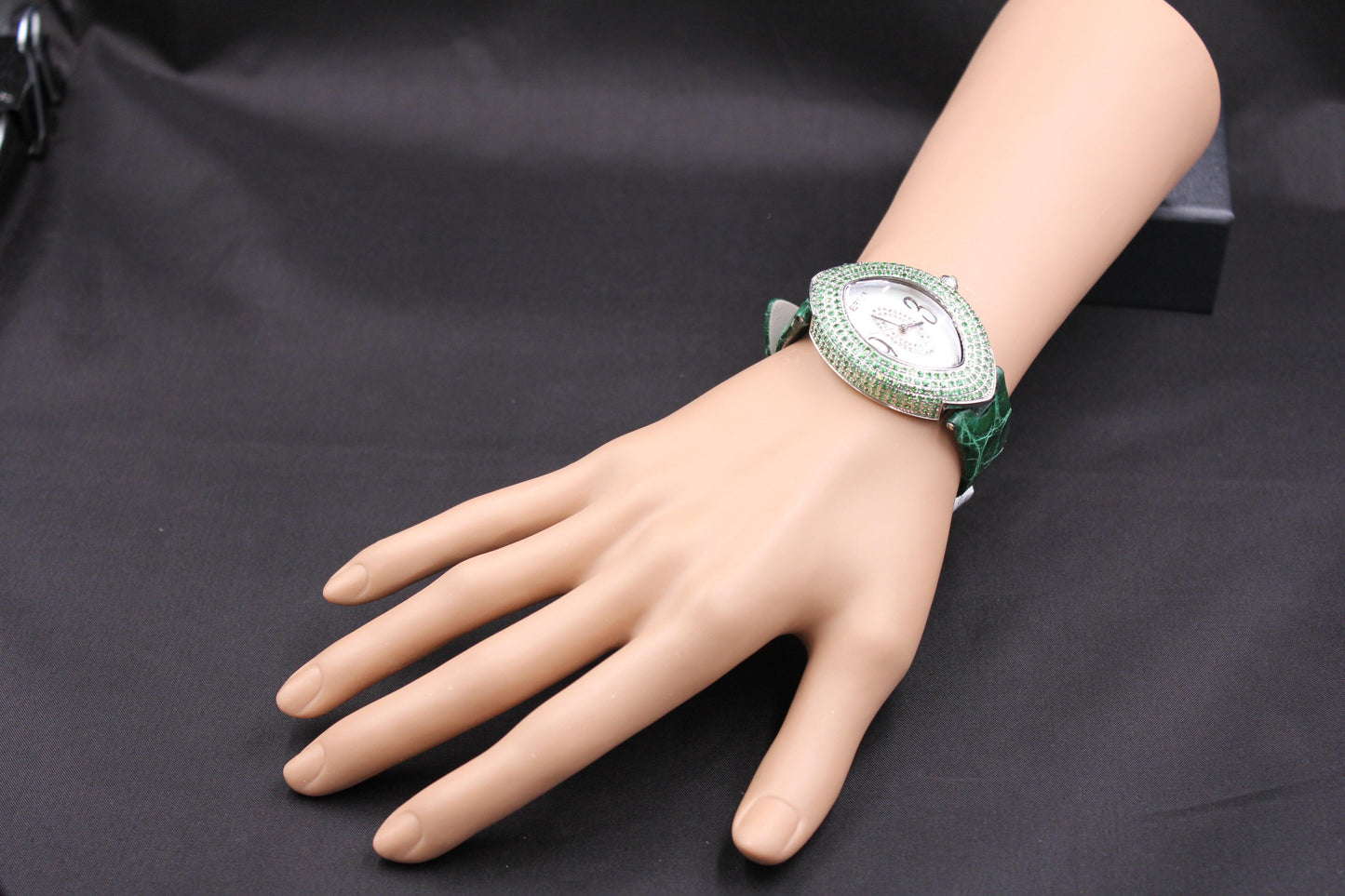 tsavorite & diamonds pave dial luxury swiss quartz exotic leather band watch