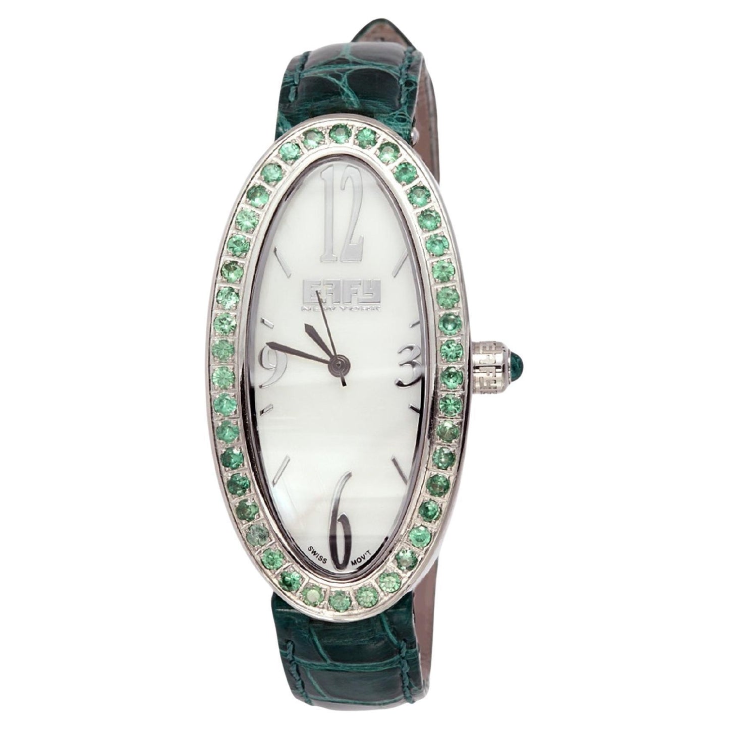 tsavorite pave dial luxury swiss quartz exotic leather band watch 1.90 ctw
