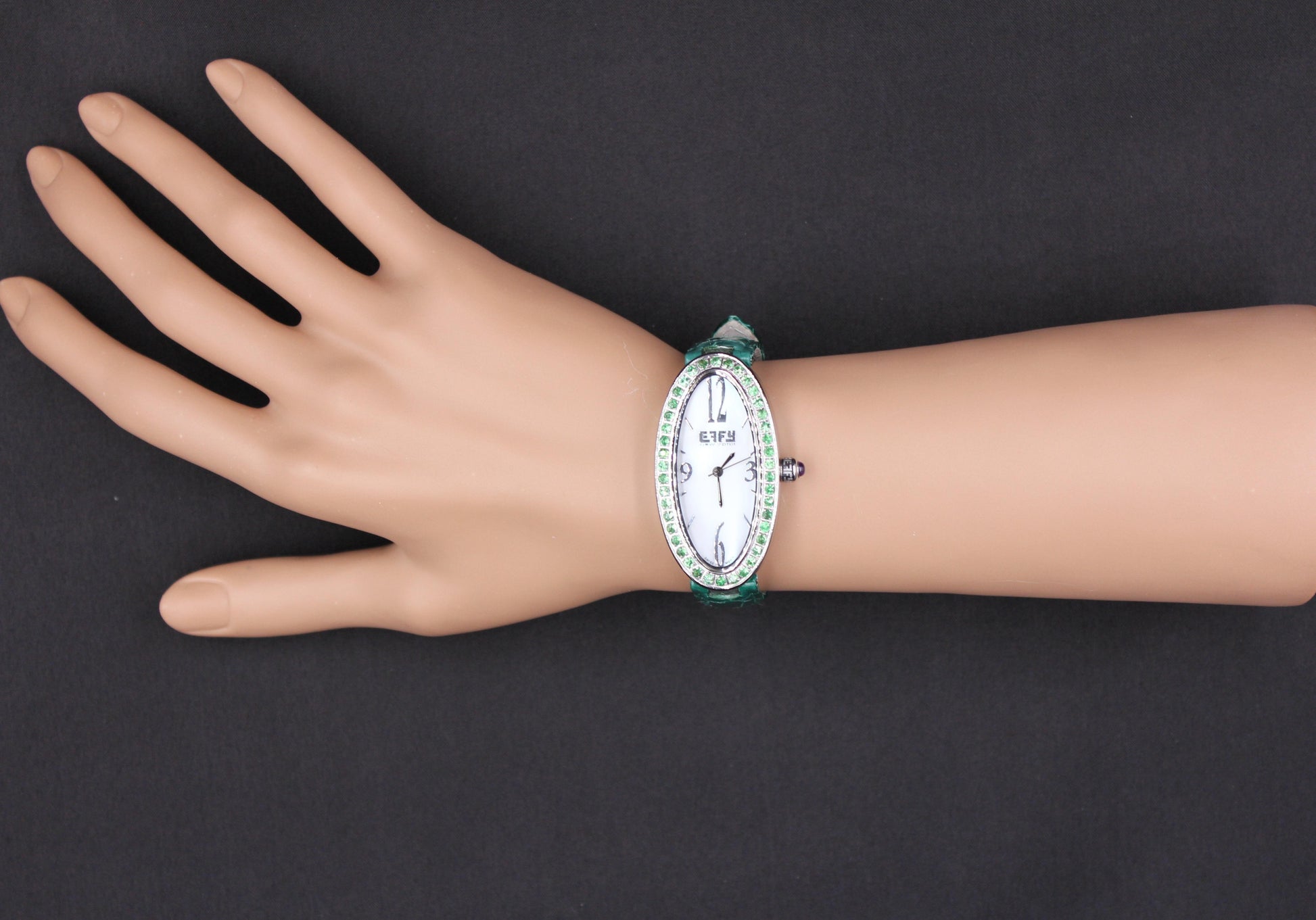 Tsavorite Pave Dial Luxury Swiss Quartz Exotic Leather Band Watch 1.90 CTW