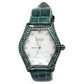 Tsavorites & Diamond Pave Dial Luxury Swiss Quartz Exotic Leather Band Watch