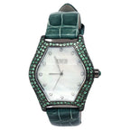 Tsavorites & Diamond Pave Dial Luxury Swiss Quartz Exotic Leather Band Watch