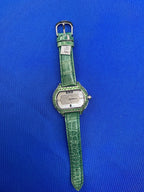 Tsavorites & Diamond Pave Dial Luxury Swiss Quartz Exotic Leather Band Watch